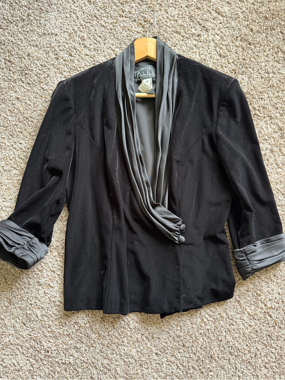 Alex Evenings Black Jacket with Gray Draped Collar